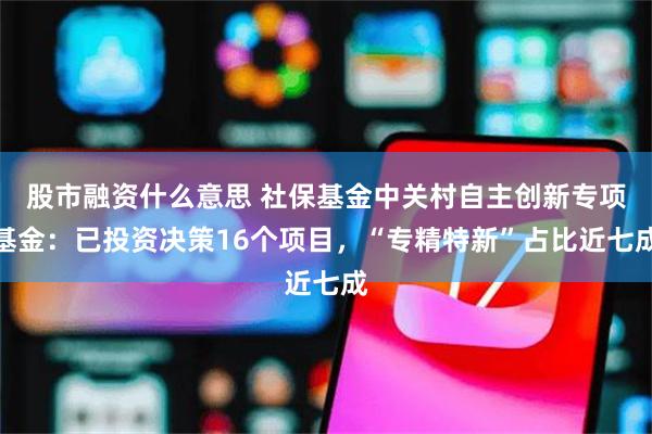 股市融资什么意思 社保基金中关村自主创新专项基金：已投资决策16个项目，“专精特新”占比近七成