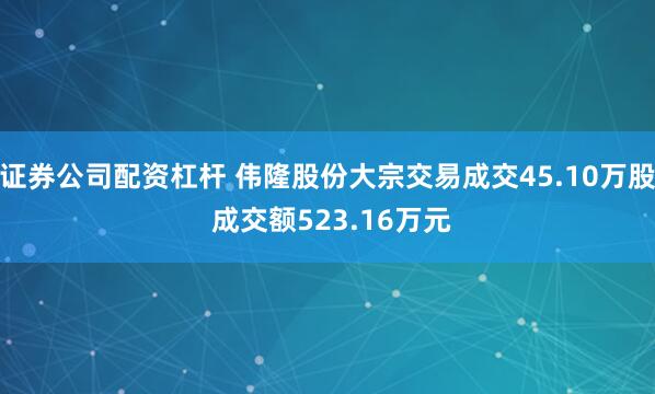 证券公司配资杠杆 伟隆股份大宗交易成交45.10万股 成交额523.16万元